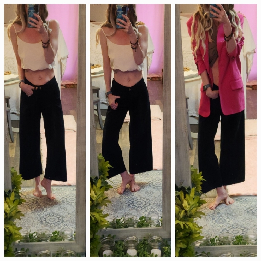 Zara High Waisted Cropped Denim Wide Leg Jeans